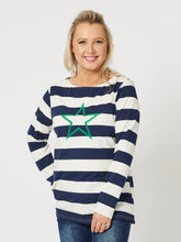 Load image into Gallery viewer, Sweat Top Women: Gordon Smith Clover Stripe Top - Navy Stripe