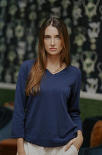 Load image into Gallery viewer, Bridge & Lord Cotton V Neck Jumper - Blue