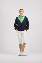 Load image into Gallery viewer, Club Links Cotton Cashmere Sweater - French Navy/Green/White