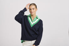 Load image into Gallery viewer, Club Links Cotton Cashmere Sweater - French Navy/Green/White