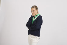 Load image into Gallery viewer, Club Links Cotton Cashmere Sweater - French Navy/Green/White