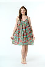 Load image into Gallery viewer, Arabella Shoestring Strap Nightie - Red floral on Sage