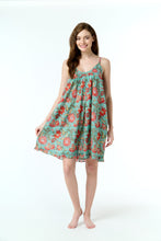 Load image into Gallery viewer, Arabella Shoestring Strap Nightie - Red floral on Sage