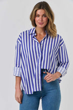 Load image into Gallery viewer, Shirts Women: Enveloppe Cotton Poplin L/S Shirt in White & Blue Stripe