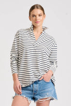 Load image into Gallery viewer, Est1971 Raw L/S Collared Tee - White/Navy Stripe