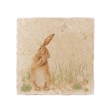 Load image into Gallery viewer, A marble platter from the UK decorated with an adorable little hare cleaning his ear.