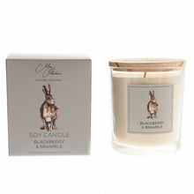 Load image into Gallery viewer, A soy candle in a glass jar presented in a beautiful gift box with a print of Meg Hawkins artwork - a hare. 42hr burn time.