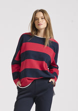 Load image into Gallery viewer, Est1971 Raw L/S Organic Cotton Stripe Sweatshirt - Red/Navy