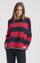 Load image into Gallery viewer, Est1971 Raw L/S Organic Cotton Stripe Sweatshirt - Red/Navy