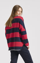 Load image into Gallery viewer, Est1971 Raw L/S Organic Cotton Stripe Sweatshirt - Red/Navy