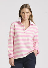 Load image into Gallery viewer, Est 1971 All-Season Womens Striped Cotton Rugby Jumper in Pink and White