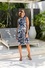 Load image into Gallery viewer, See Saw Linen Cowl Neck Dress - Navy Vine Print