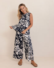 Load image into Gallery viewer, See Saw Linen Cowl Neck Top - Navy Vine Print