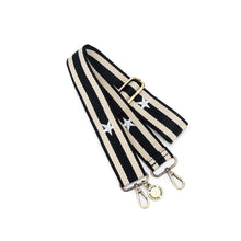 Load image into Gallery viewer, Adjustable Cotton Bag Strap - Black & Beige with Silver Stars