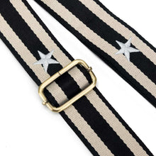 Load image into Gallery viewer, Adjustable Cotton Bag Strap - Black & Beige with Silver Stars