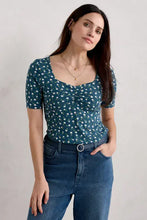 Load image into Gallery viewer, Organic cotton t-shirt with a feminine gathered sweetheart neckline in a semi fitted style.