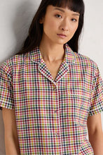 Load image into Gallery viewer, Short Sleeve Cotton Pyjama set in a multi coloured check pattern. Full button front and drawstring waist on the shorts.