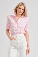 Load image into Gallery viewer, Shirts Women: Shirty Serena Short Sleeve Shirt - White/Pink Spot
