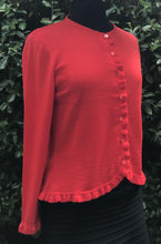 Load image into Gallery viewer, Caroline Gleeson NZ Superfine Merino Frill Trim Cardigan - Red