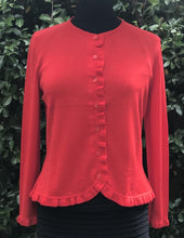 Load image into Gallery viewer, Caroline Gleeson NZ Superfine Merino Frill Trim Cardigan - Red