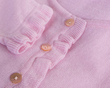 Load image into Gallery viewer, Caroline Gleeson NZ Superfine Merino Frill Trim Cardigan - Cherryblossom