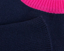Load image into Gallery viewer, Caroline Gleeson NZ Superfine Merino Drop Shoulder Jumper - Navy/Hot PInk