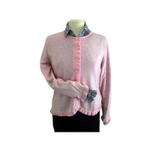 Load image into Gallery viewer, Caroline Gleeson NZ Superfine Merino Frill Trim Cardigan - Cherryblossom
