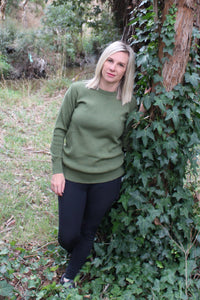 Australian Merino Wool Sophie Crew Neck Jumper - Olive