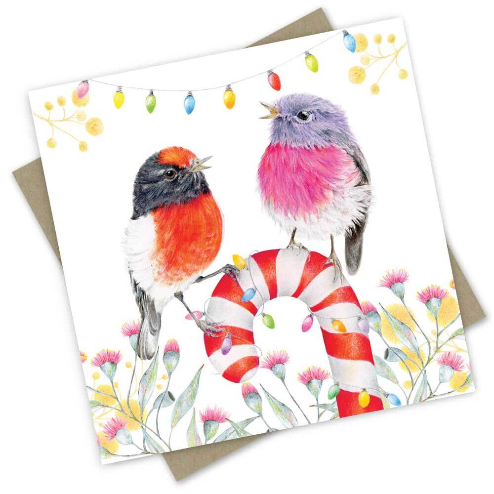 Greeting Card - Candy Cane Robins