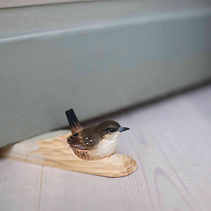 Hand Carved Timber Doorstop - Wren