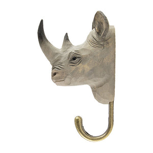 Hand Carved Wall Hook - Rhino