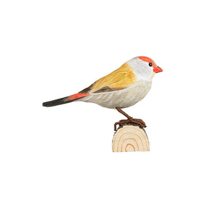 Hand Carved Deco Bird - Red Browed Finch