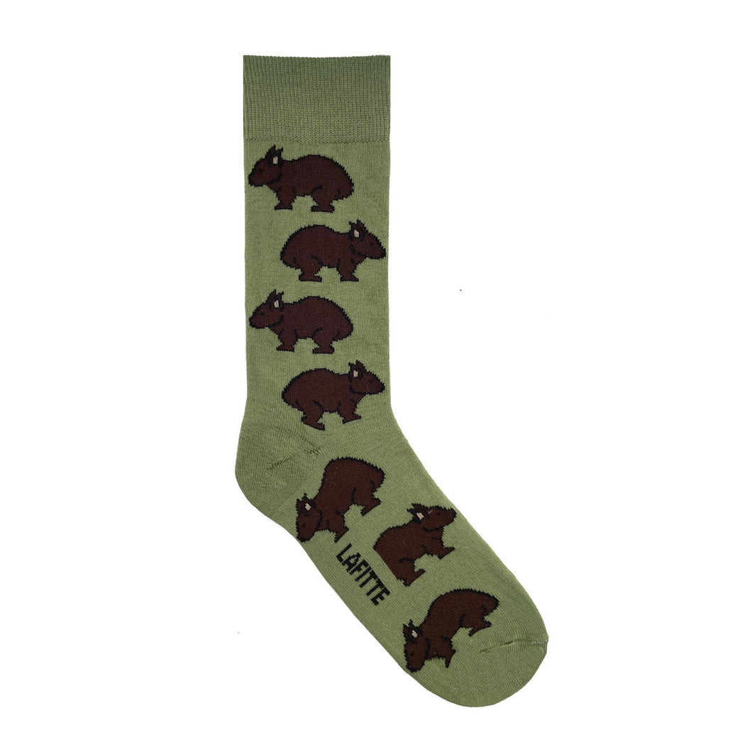 Australian Made Cotton Socks - Green Wombats