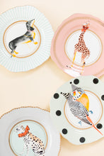 Load image into Gallery viewer, Yvonne Ellen Tea Plate Set of 4 - Giraffe, Dog, Budgie, Leopard
