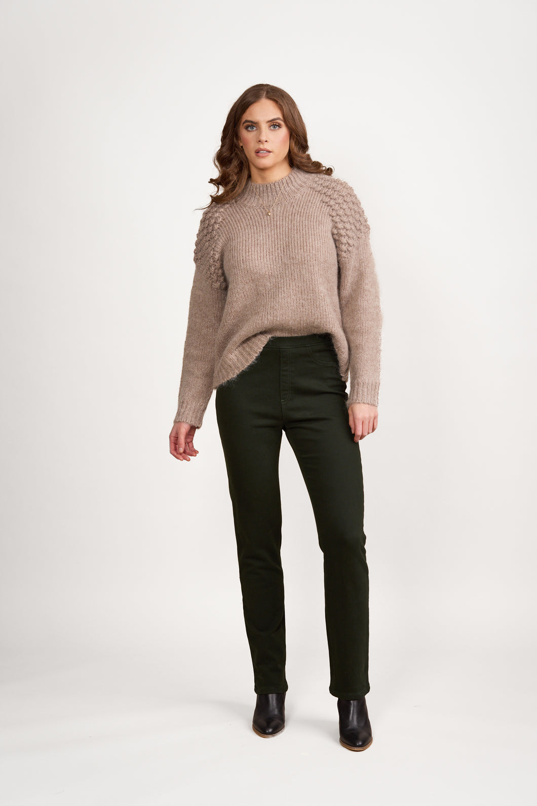 Vassalli Slim Leg Knit Denim Pull on Pant - Forest