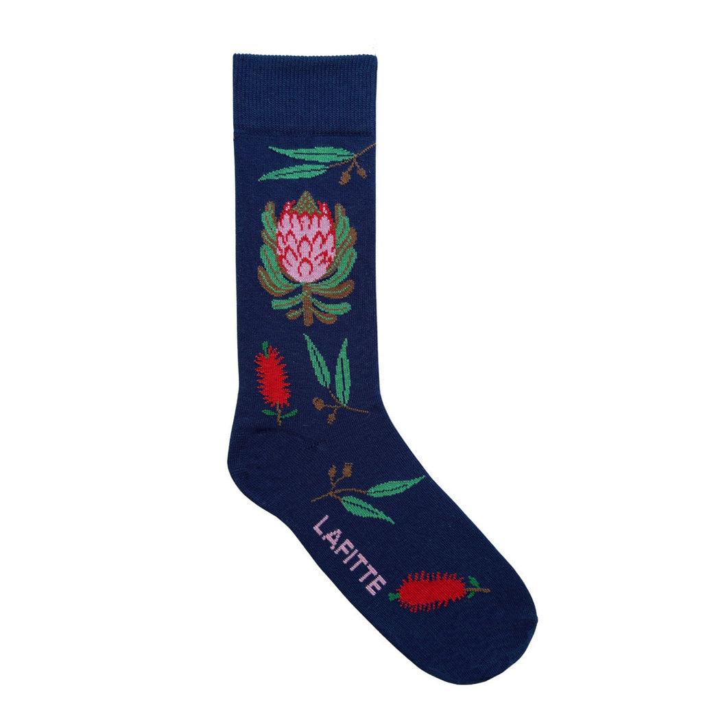 Australian Made Cotton Socks - Navy Protea