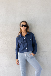 Two T's Linen Shirt Jacket - Navy