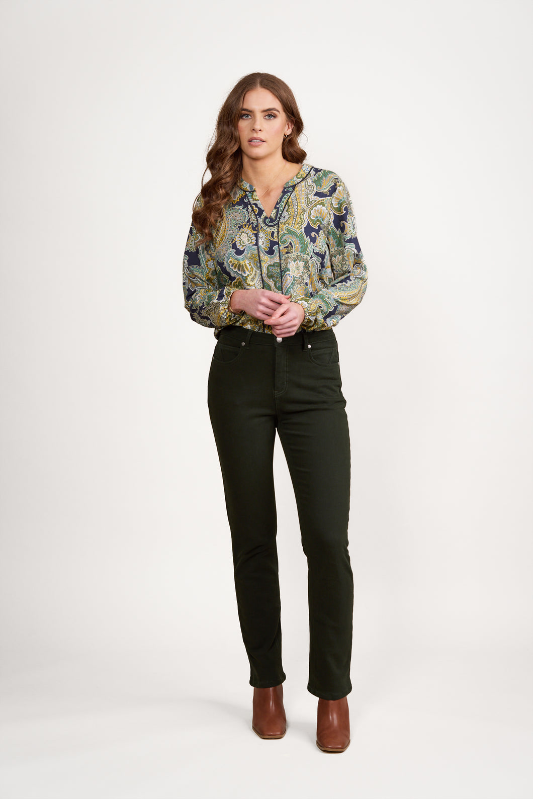 Vassalli Slim Leg Knit Jean - Forest
