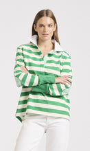 Load image into Gallery viewer, Est 1971 All-Season Womens Striped Cotton Rugby Jumper in Green and White
