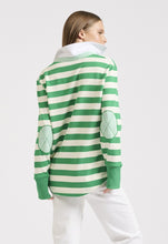 Load image into Gallery viewer, Est 1971 All-Season Womens Striped Cotton Rugby Jumper in Green and White
