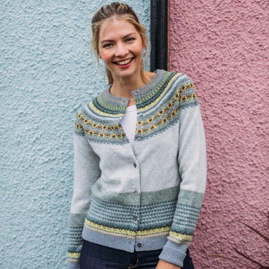 A wool cardigan that is super warm and knitted in a stunning fairisle pattern in North Yorkshire. 