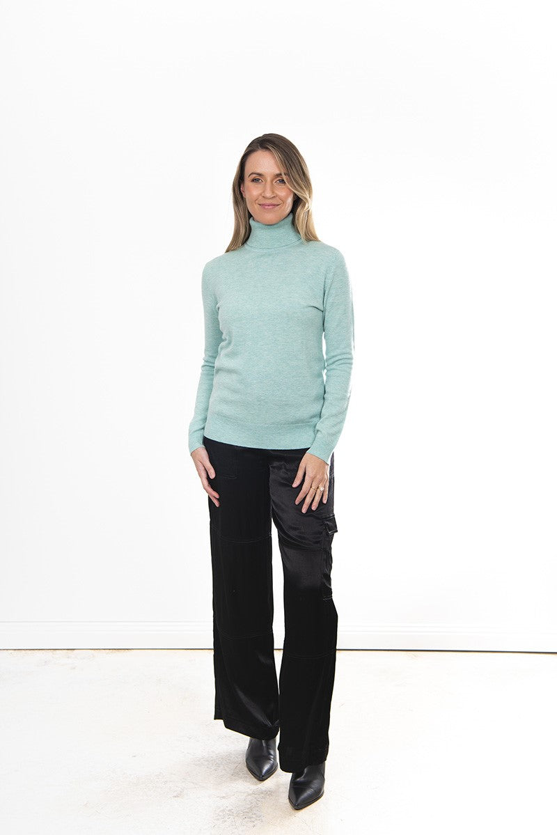 Bridge & Lord Australian Wool & Luxurious Mongolian Cashmere Roll Neck Jumper - Seafoam