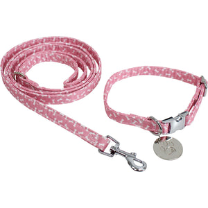 Dog Collar & Lead - Pink Bones Small