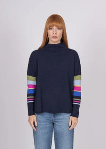 Bridge & Lord Stripe Sleeve Jumper - Navy
