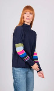 Bridge & Lord Stripe Sleeve Jumper - Navy