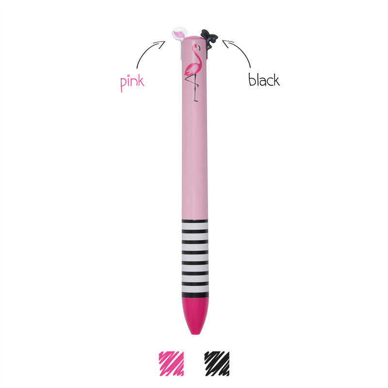 Legami Click & Clack Two Colour Pen - Pink & Black Ink - Miss Flamingo