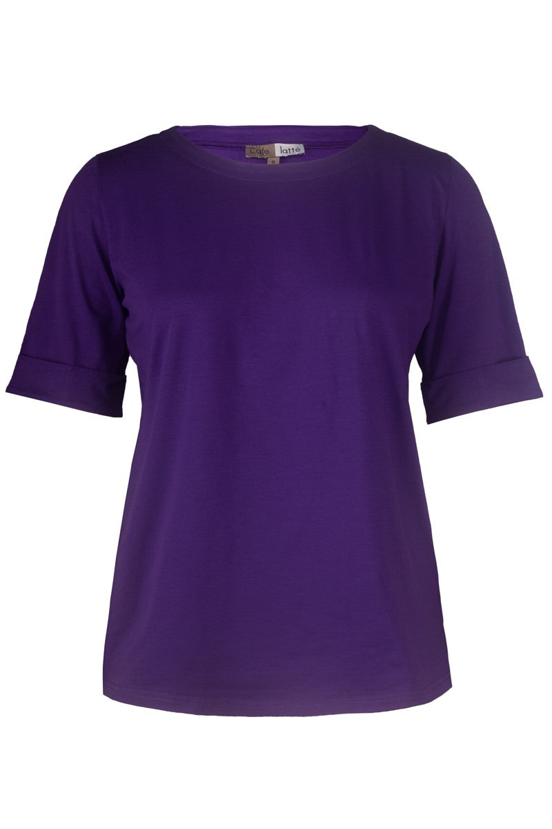 Cafe Latte Round Neck Tee - Purple