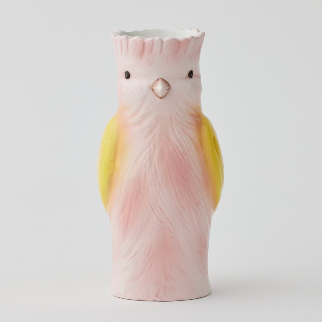 Ceramic Birdie Vase - Pink/Yellow