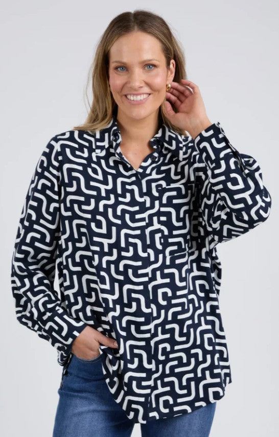 ELM Gemma Geo shirt - Navy/White
