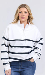 ELM Lane Zip Crew - White/Navy